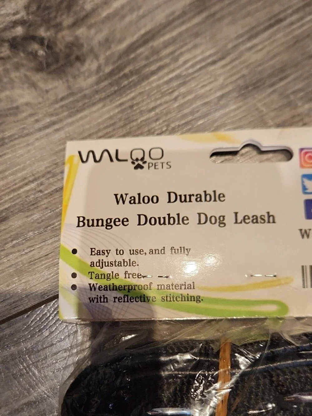 Waloo Black Bungee Double Dog Leash - Durable Hands-Free Design